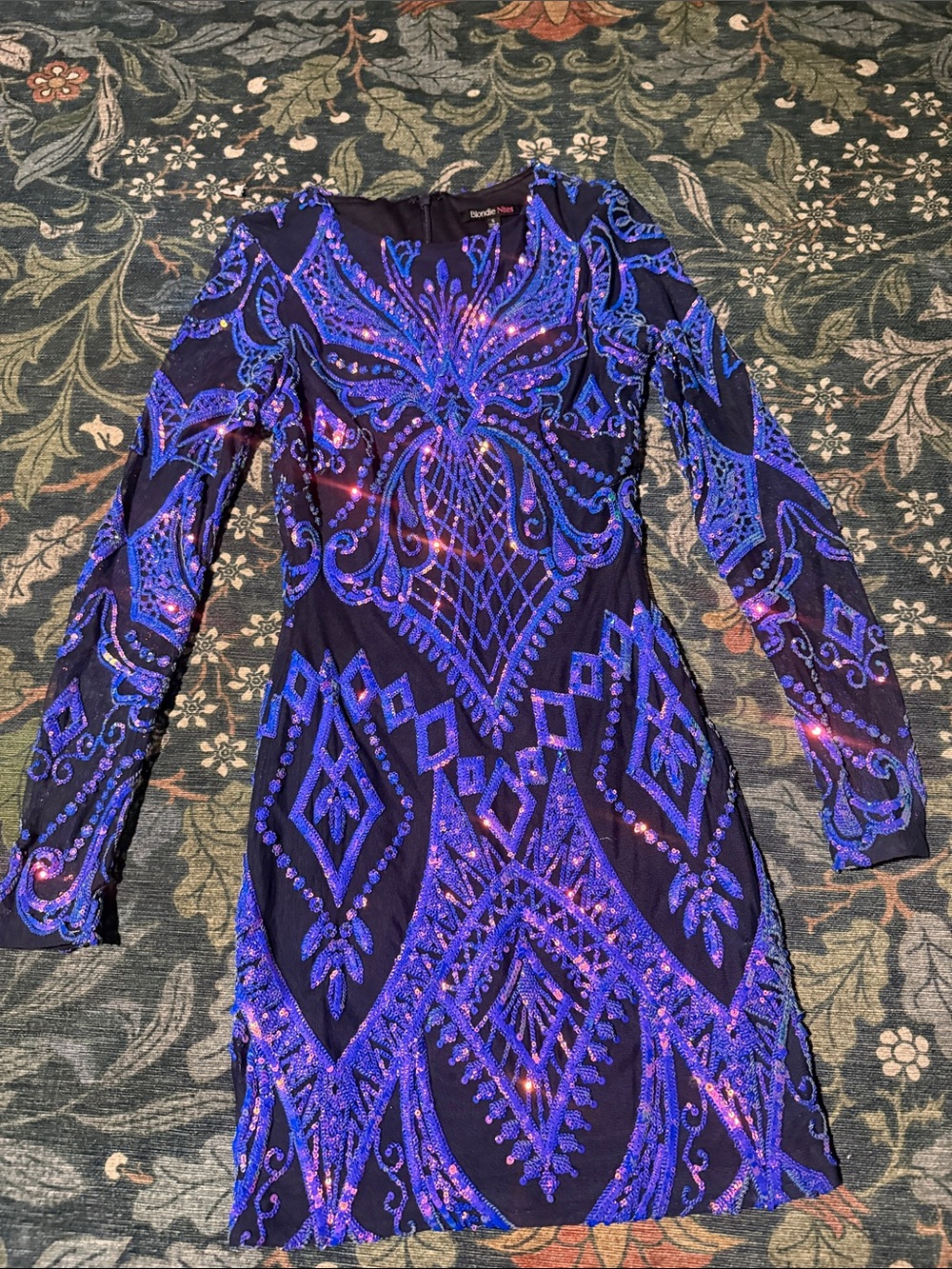 Long-Sleeve Black & Electric Blue Sequin
